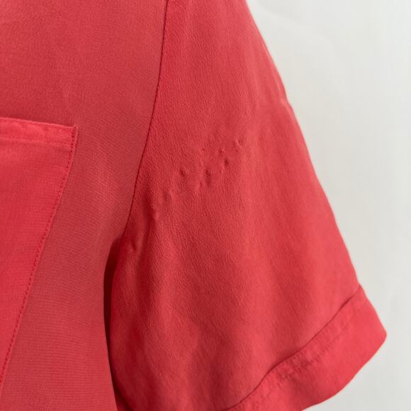 VINTAGE CLIO Los Angeles US 8 80’s 100% SILK Pink Orange Button Up Top Blouse - Picture 6 of 8